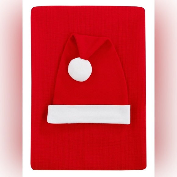 NWT Christmas muslin swaddle & beanie Santa hat infant unisex boy girl - Picture 2 of 8